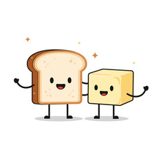 Cute Cartoon Toast and Butter Friends Illustration.