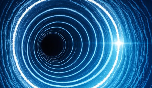 Vibrant blue tunnel spirals into the unknown in an abstract journey Generative AI