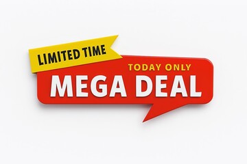 Bright red mega deal speech bubble with yellow limited time offer banner for sales and promotions