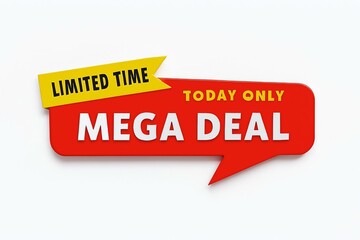Bright red speech bubble with mega deal and today only text and a yellow limited time banner