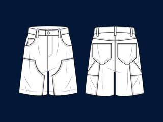 bermuda pants technical drawing fashion mockup garment jeans flat asset element concept digital art