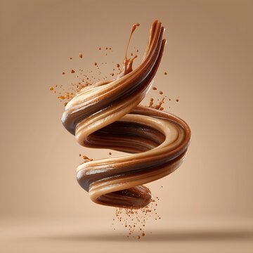 Swirling Chocolate Sauce Splash on Brown Background with Dynamic Flow