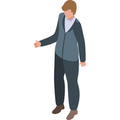 Isometric Pixel Art Man in Suit and Vest Offering Handshake On Transparent Background