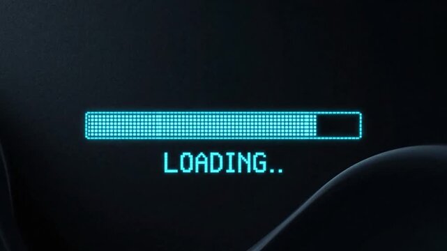 A digital display shows a progress bar with the word "LOADING.." and a dark abstract background