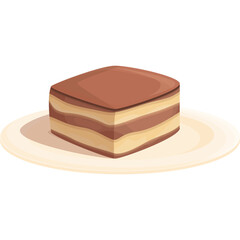 Square Shaped Chocolate Cake With Cream Layers Served On A Light Yellow Plate Detailed Vector Illustration With Transparent Background