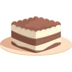 Square Tiramisu Dessert with Chocolate Powder Layered Cream and Cake on a Light Pink Plate with Transparent Background