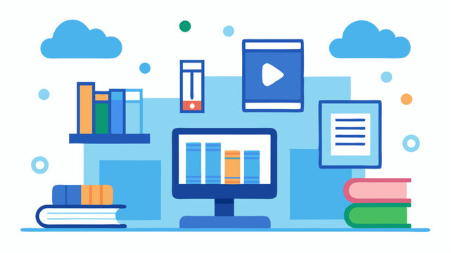 A resource center with video tutorials infographics and downloadable materials arranged in a visually appealing digital library.