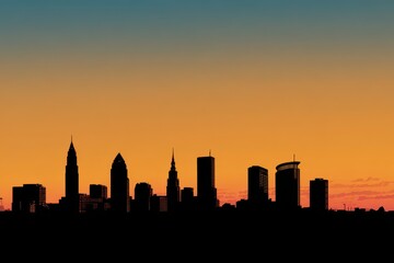 Obraz premium Cleveland Skyline Silhouette. Downtown Business Buildings in Urban City Landscape