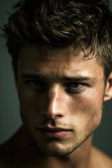 Obraz premium Coiffure Homme: Jeune Homme Brun 18 with Striking Blue Eyes and Perfectly Styled Hair