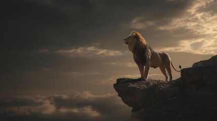 Fototapeta premium Majestic lion standing on cliff