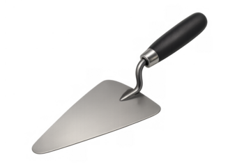 Mason trowel with black handle for construction and masonry work, building and repair concepts, transparent background