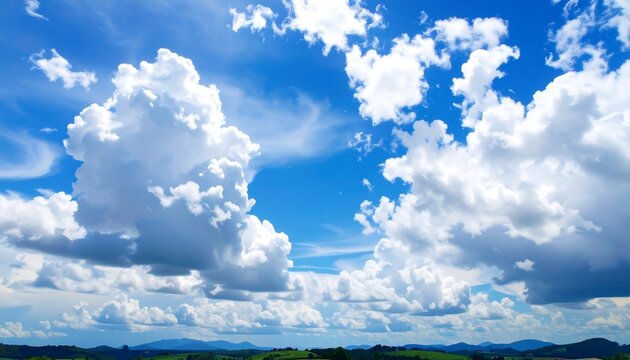 Vast blue sky dotted with fluffy white clouds