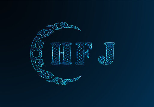 Low poly letter logo HFJ design. HFJ letter logo low poly vector design on blue color gradient background. HFJ logo low poly design