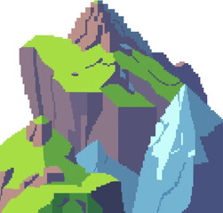 Pixel art mountain, modern flat design, simple two-dimensional shapes, game asset