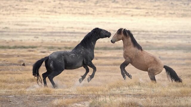 Wild Mustangs Fighting in Arid Plains: Untamed Horse Power Video