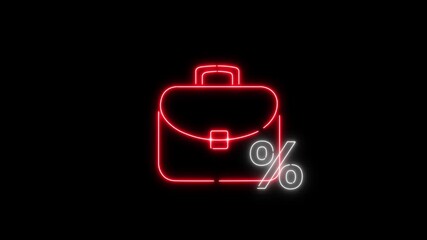Neon light effect animation of a briefcase icon with a percentage sign