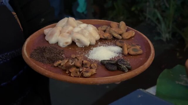 A Plate of Traditional Mayan Ingredients to Make Chocolate