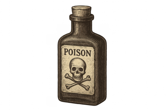 Poison bottle with skull and crossbones warning fatal danger