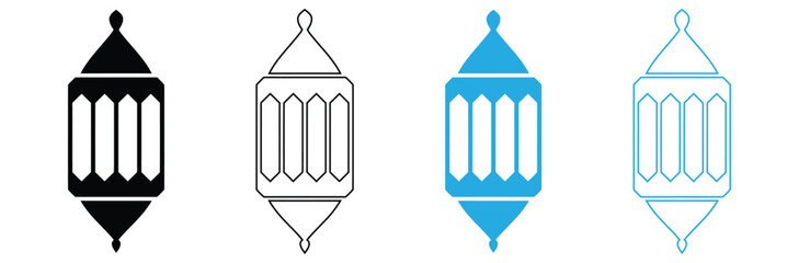 Elegant Ramadan lanterns in black, white, and blue bring festive cheer,Set of Flat Arabic or Islamic Lanterns Illustration Design, Islamic Silhouette Decoration Template Vector