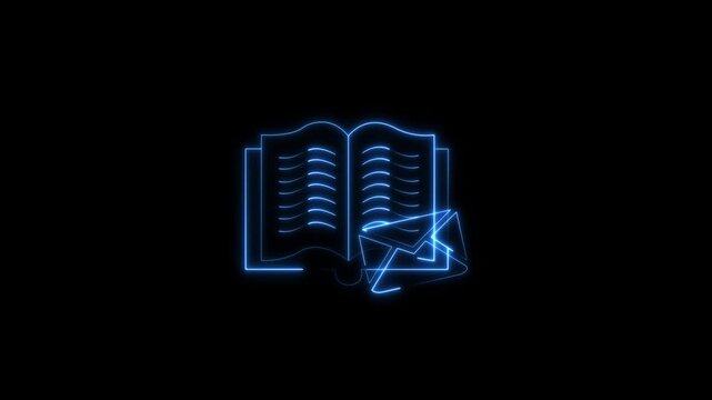 Neon light effect animation of a book icon with a mail envelope