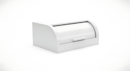 Isolated white bread box with a roll top lid on a white background in a studio setting for storage ai generated