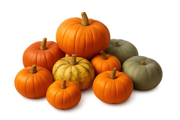 Autumn harvest pumpkins and gourds on transparent background
