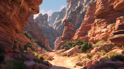 Breathtaking canyon landscape beckons exploration and adventure, featuring striking rock formations under a clear sky, perfect for travel inspiration