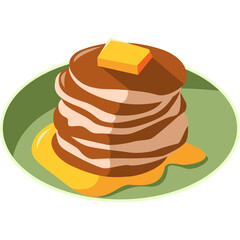 Stack Of Fluffy Pancakes Topped With A Slice Of Butter And Drenched In Syrup On A Green Plate