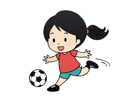 Minimalist Style Characters Designs Vector Art Illustration. A cute girl is playing soccer happily. Black outline with flat colors, minimalist style.

 - Powered by Adobe