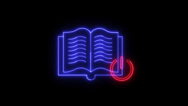 A neon light effect animation of a book icon with a power sign