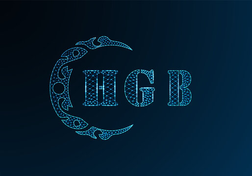 Low poly letter logo HGB design. HGB letter logo low poly vector design on blue color gradient background. HGB logo low poly design