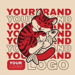 Cartoon maneki neko cat. Vector illustration	
