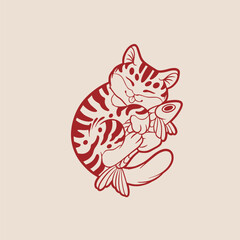 Cartoon maneki neko cat. Vector illustration	
