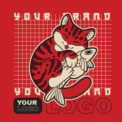 Cartoon maneki neko cat. Vector illustration	
