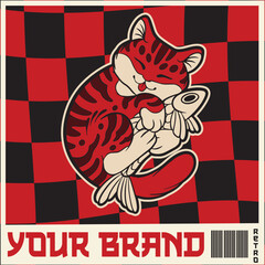 Cartoon maneki neko cat. Vector illustration	
