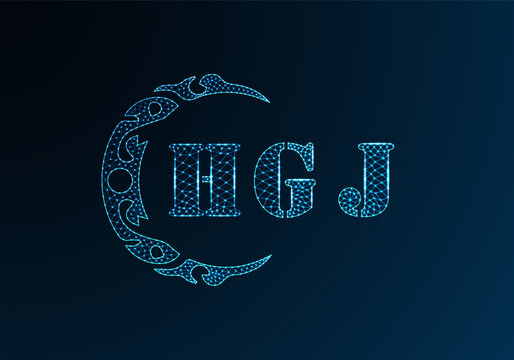 Low poly letter logo HGJ design. HGJ letter logo low poly vector design on blue color gradient background. HGJ logo low poly design