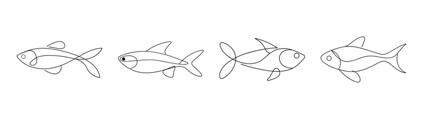 Obraz premium Detailed ink sketch of three rummy nose tetra fish swimming in close proximity underwater