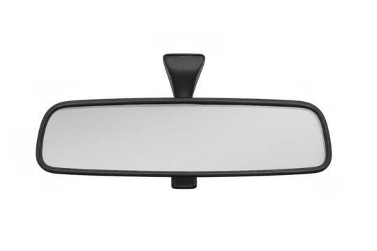 Vehicle rear-view mirror for safe driving, providing visibility of traffic behind. Isolated on a transparent background