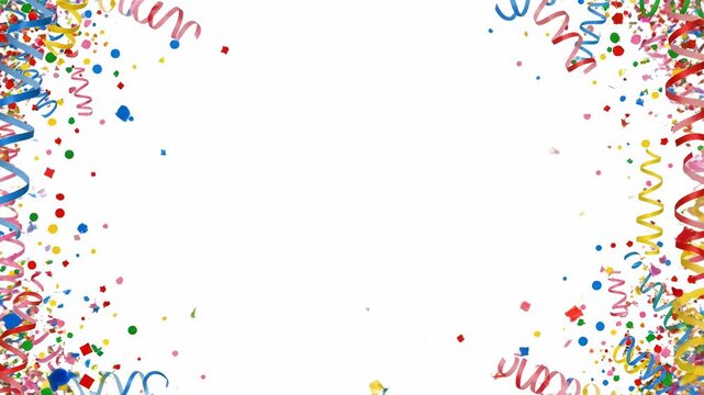 Colorful party streamers and confetti falling against a white background, isolated on white background vector illustration