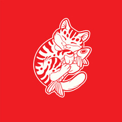 Cartoon maneki neko cat. Vector illustration	
