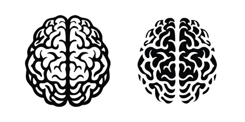 Human Brain Icon in Black and White. Vector Symbol of Intelligence