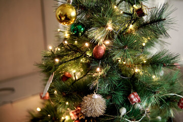 Artificial christmas tree celebrating holiday season with ornaments