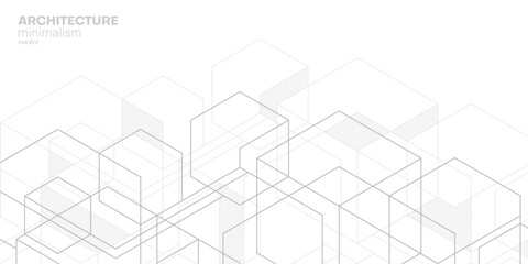 White background from cubes and lines. Abstract architecture. Linear geometric drawing. Vector illustration.