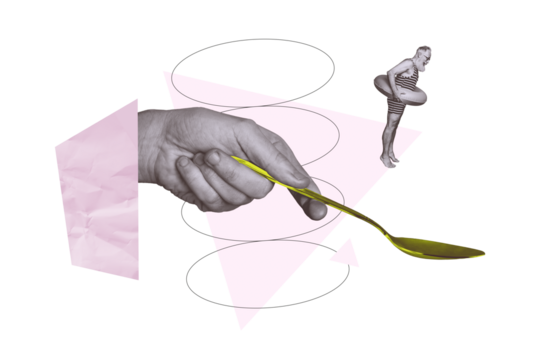 Creative poster collage elder man jump pool tourist swimsuit buoy spoon trampoline resort vacation hand body fragment swimmer - Powered by Adobe