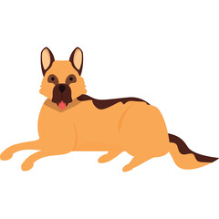 Pixelated German Shepherd Dog Lying Down with Brown and Tan Fur and Pink Tongue Exposed in a Static Pose on a Transparent Background
