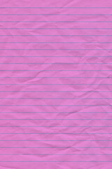 Natural pink lined crumpled paper page background. Old antique notebook sheet paper texture....