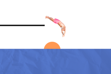 Composite photo collage of happy old man jump ocean water summer vacation vibes swim sea recreation relax solated on painted background