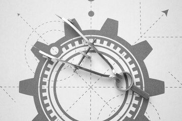 Gear drawing. Engineering industrial background. Technology banner.