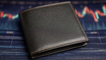 Black leather wallet on a financial chart background