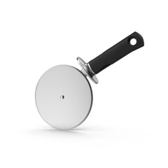 3D Render of Silver Metal Pizza Cutter with Ergonomic Handle